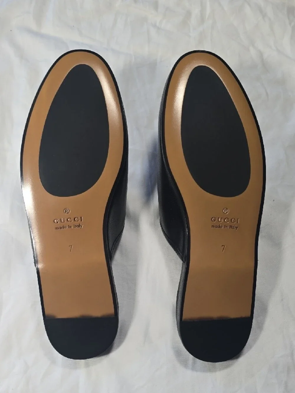 Gucci Brown & Black GG Canvas Slip-On Mules with Gold Horsebit